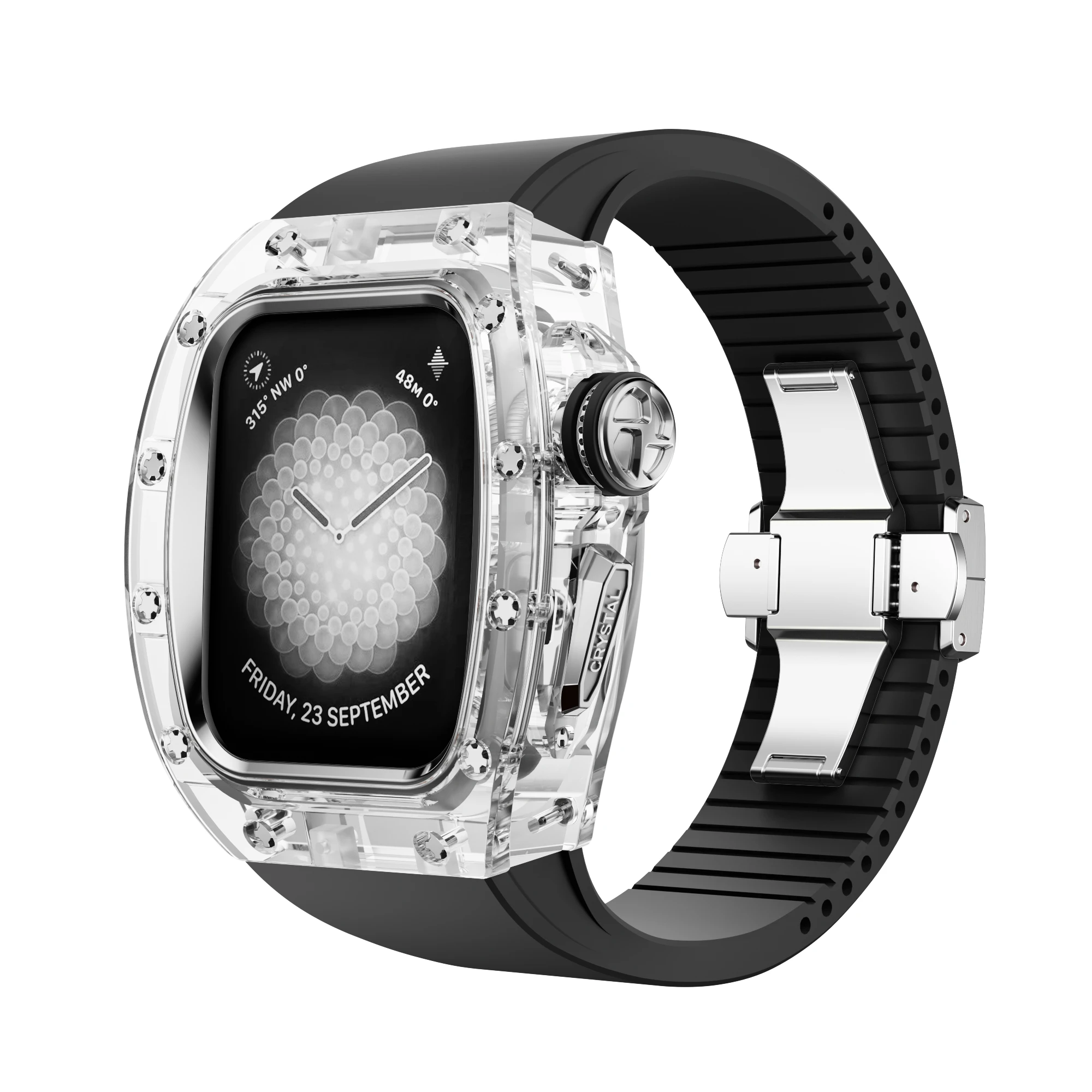 애플 워치용 Viton 스트랩 크리스탈 모드 키트, 럭셔리 iWatch 시리즈 9, 8, 7, 6, 5, 4, SE 블랙 밴드, 패션 개조 케이스, 44mm, 45mm