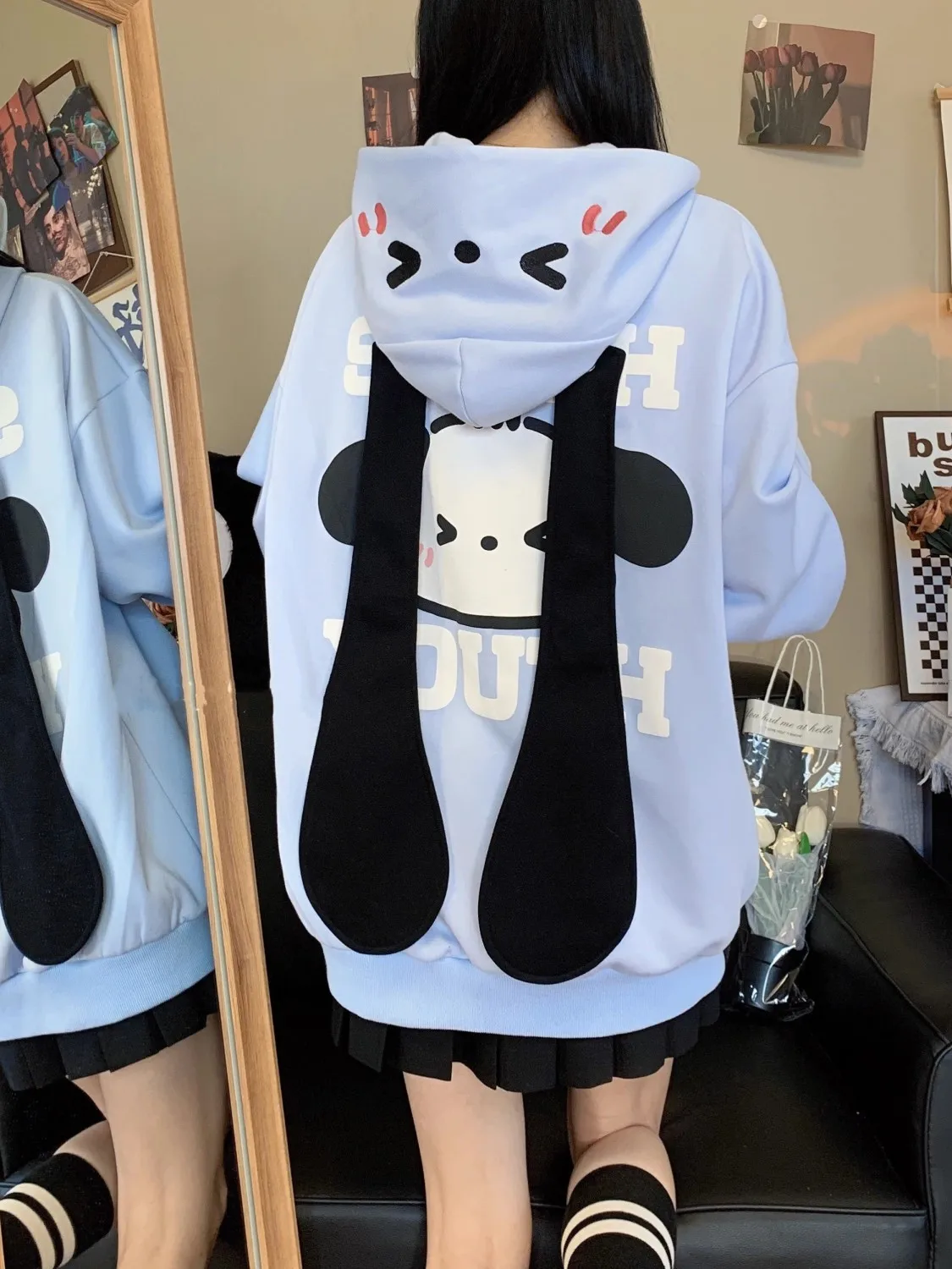 

Anime Kawaii Sanrio Pachacco Cute Cartoon Women's Sweater Autumn and Winter New Fashion Cardigan Casual Loose Top Hooded Jacket