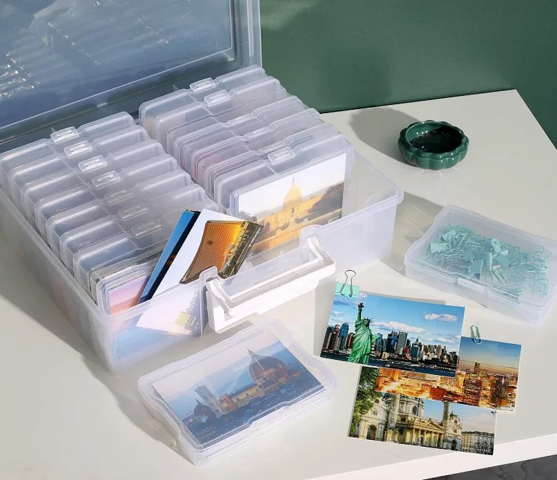 Acrylic Storage Box Transparent Photo Boxes Organiser with 16 Inner Picture  Containers Craft Office Supplies for Stamps Cards - AliExpress