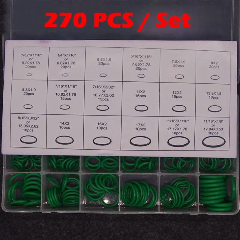 Rubber O-Ring Gasket High Quality 270Pcs 18 Sizes Sealing Ring Kit For Car A/C System R134a Air Conditioning Gasket Washer Set