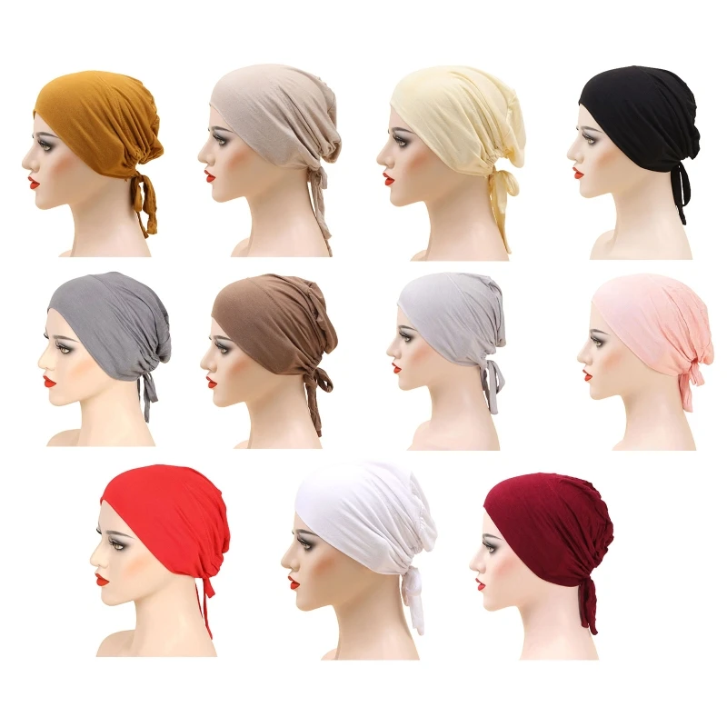 

Solid Color Hijab Bonnet Elastic Inner Adjustable Headwear for Women Outdoor Drop shipping