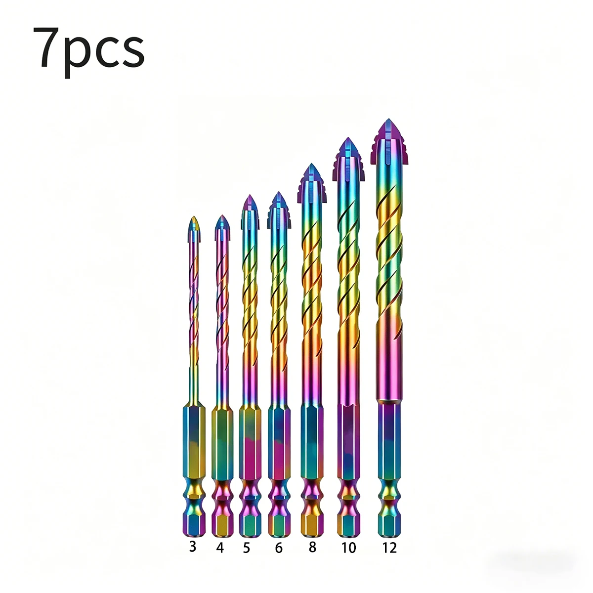 Four-Edge Serrated Multipurpose Drill Bits Set, Hex Shank, for Tile, Marble, Glass, Brick, Concrete, and Wood