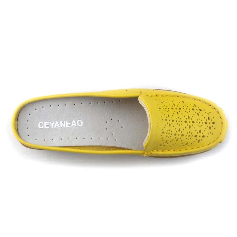 Women Slipper Loafers Shoes Cow Leather Breathable Cool Pointed Toe wedge Female Footwear Casual Women Flats Shoes CEYANEAO