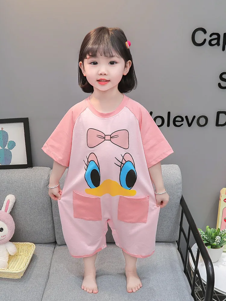 순면 여름 얇은 아동용 롬퍼 잠옷 올인원 수트 에어컨 룸 봄 여름 여아 홈웨어