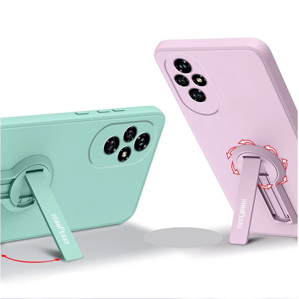 Liquid Silicone Protective Phone Case with Holder & Lanyard - Durable Back Cover