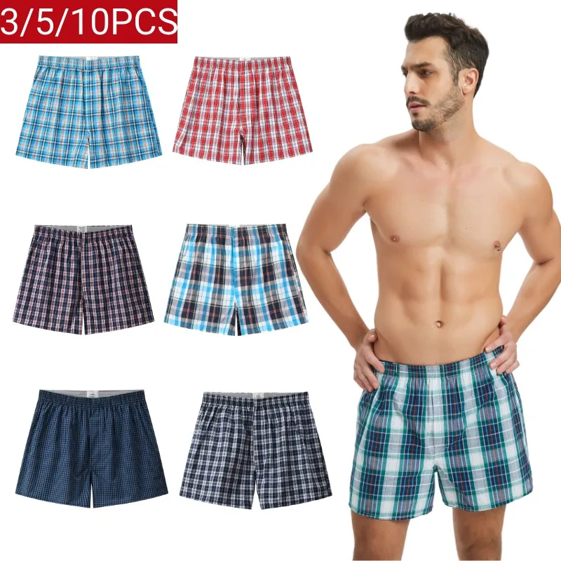 3/5/10Pcs/lot Boxer Men Underwear Cotton Man Short Breathable Plaid Flexible Shorts Boxer Male Underpants Plus Size BoxerShorts 10pcs lot sm1001 brass reducing nipple fitting 3 4 1 2 male nipple for water heating joint nbsanminse