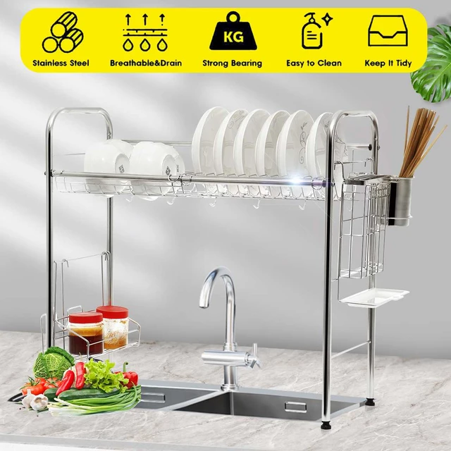 New simple stainless steel double-layer kitchen dish rack 90cm