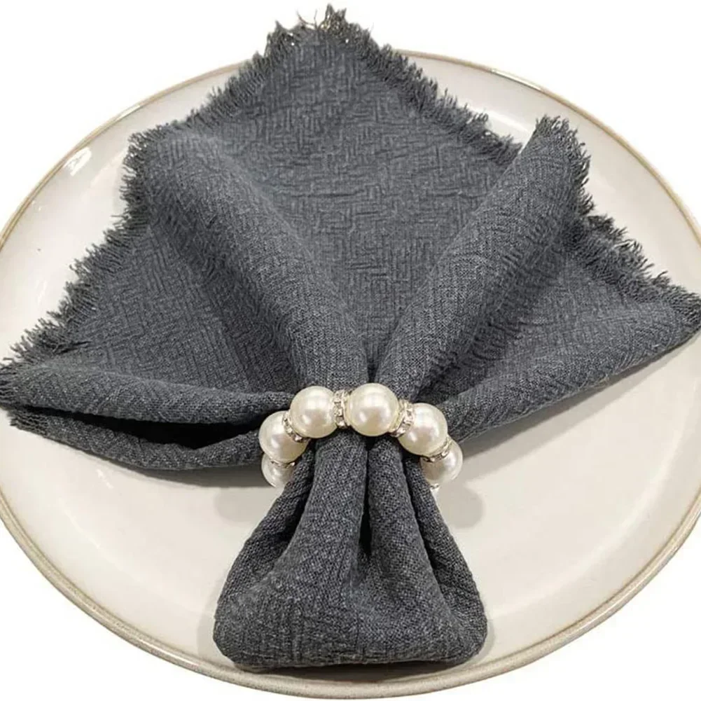 12 Pcs Pearls Napkin Ring Napkins Holders Table Decoration for Party Wedding Kitchen Dining Room Family Dinner