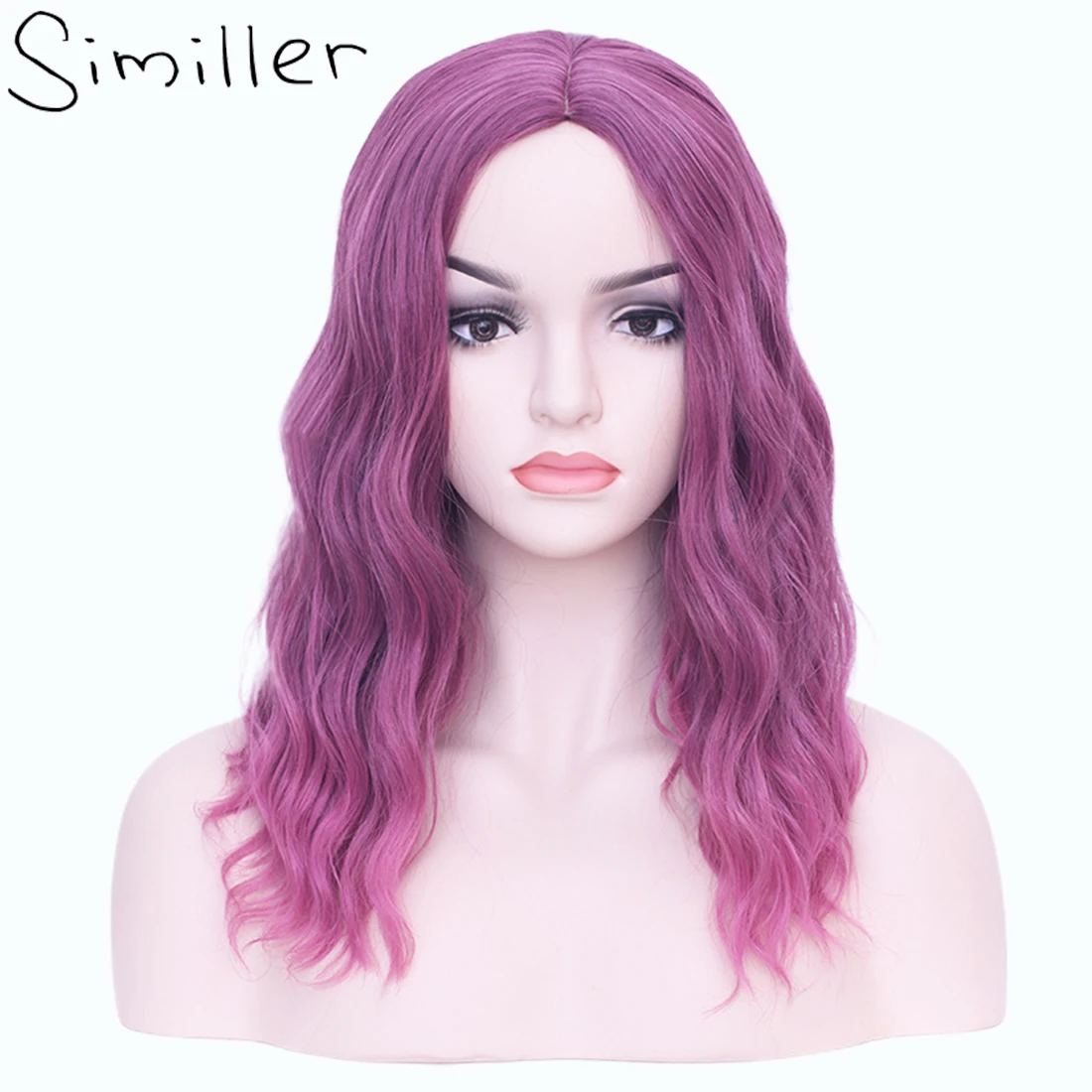 

Similler Synthetic Women Wig Short Curly Hair Heat Resistance Central Part Ombre Wig for Daily Use Cosplay Green Purple