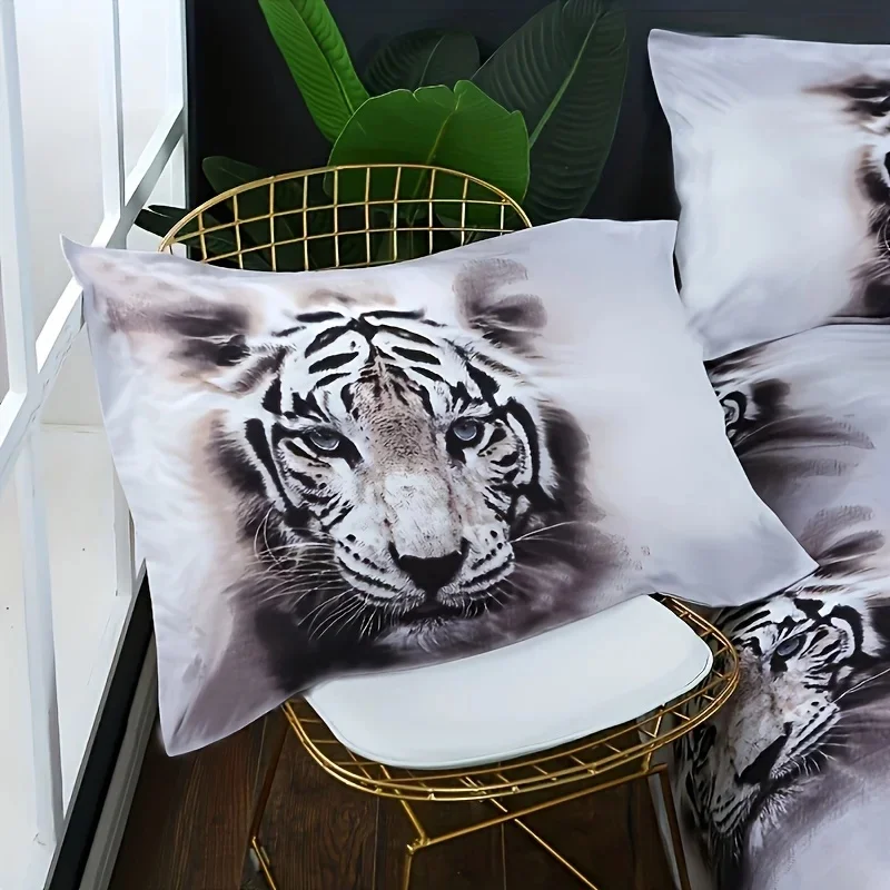 3-Piece White Tiger Bedding Set - Vibrant HD Printed Duvet Cover & Pillowcases, Soft & Cozy - Perfect for Bedroom, Guest Room