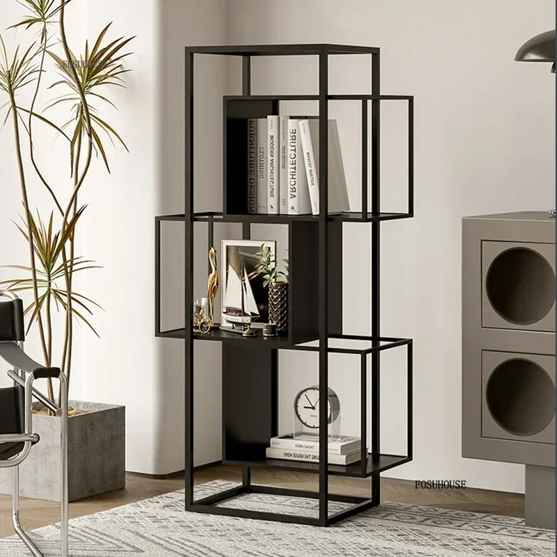 Nordic Iron Art Book Shelf Display Stand for Home Living Room Bookcase Vertical Minimalist Cream Style Bookshelf Storage Rack