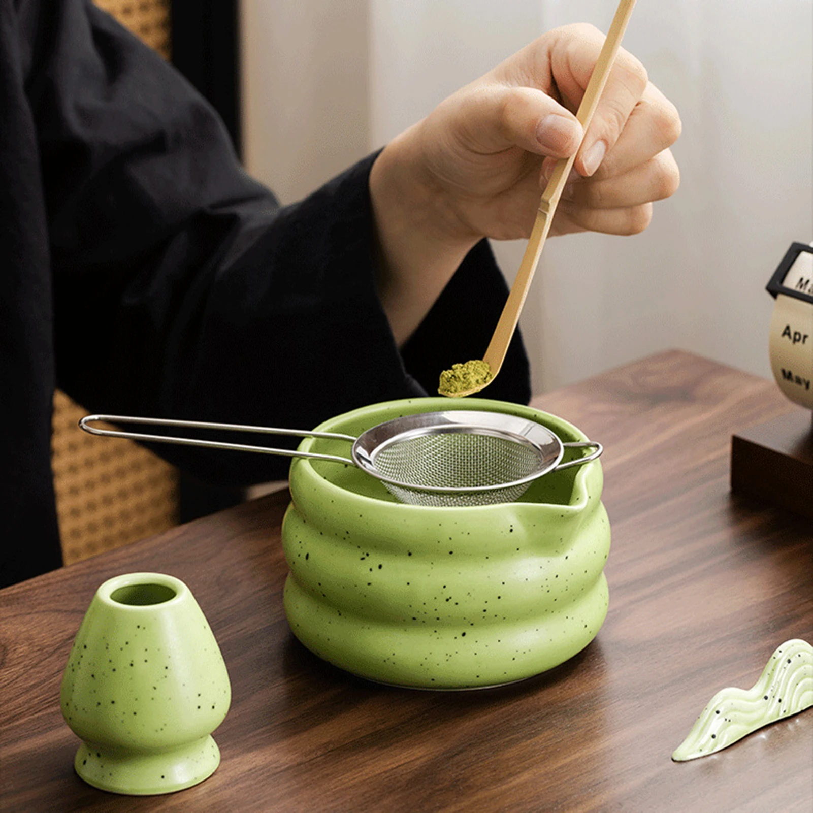 2pcs/set Matcha Bowl Jar Tea Set Professional Matcha Tool Japanese Household Traditional Whisk Holder for Birthday Gifts
