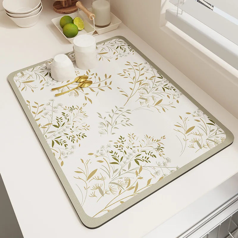 Kitchen drain mat diatom mud quickly absorbs water countertops dishes cups  kitchenware heat insulation and drying mat - AliExpress