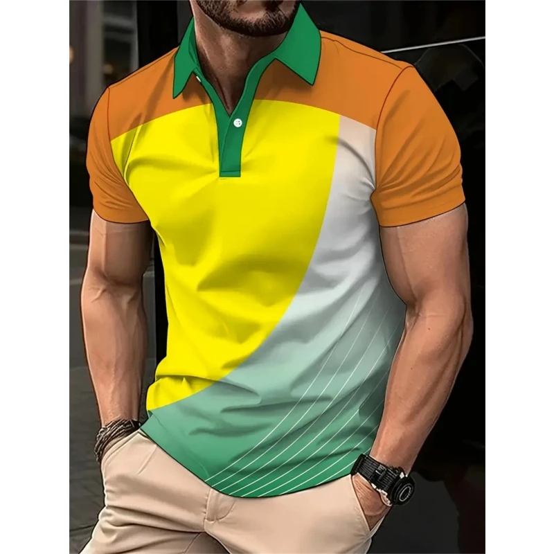 New 3D Printed Colorful Striped Man Polo Shirts Geometric Color Block Pattern Men's Clothes Shirt Casual Lapel Short Sleeve Tops 11 Scb91bf5400d74b9996f5050e1fd30b96B