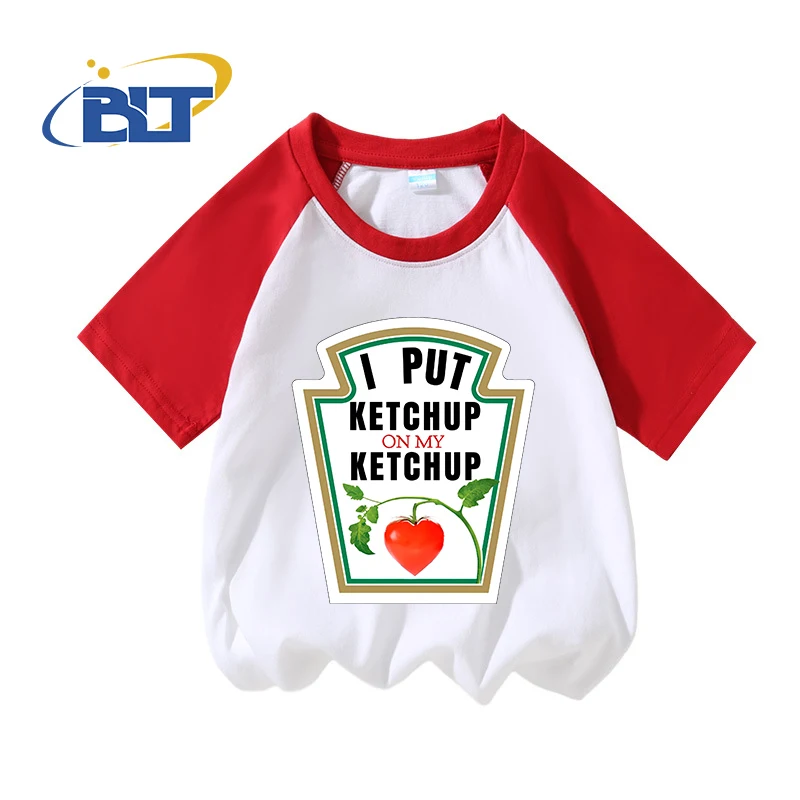 

I PUT KETCHUP ON MY KETCHUP printed kids cotton T-shirt summer contrast short-sleeved casual tops for boys and girls