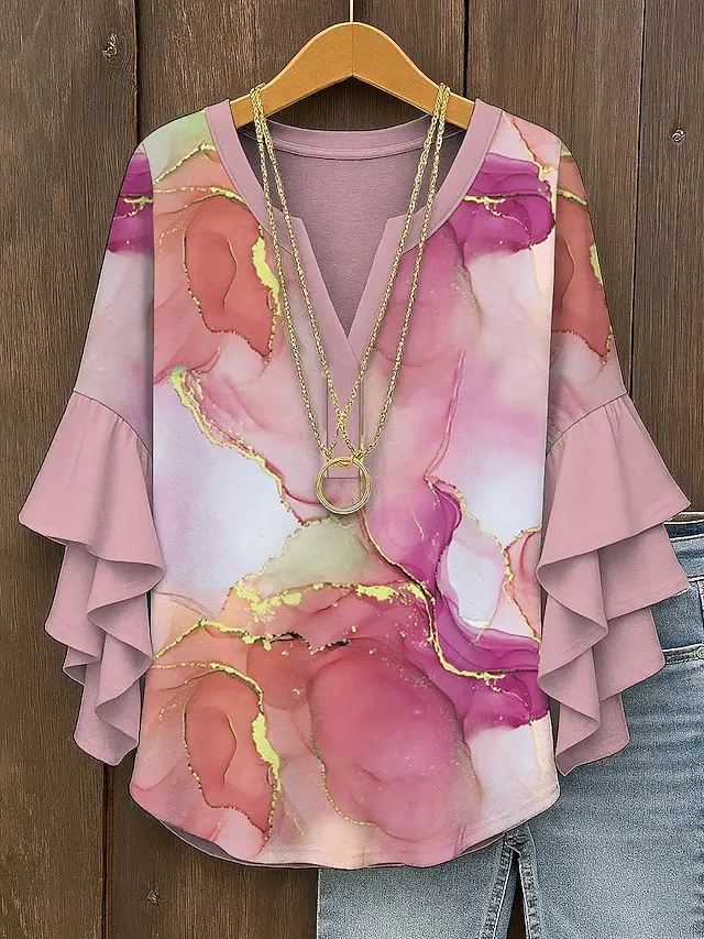 Damen Freizeitbluse mit Rüschenärmeln und Blumenmuster, locker sitzend, leicht, elegant, für den Alltag