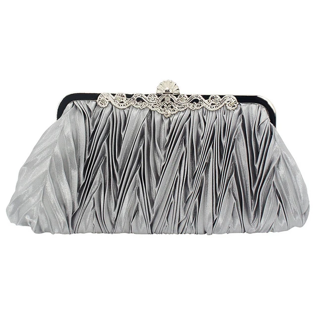 Women Ladies Satin Crystal Bridal Handbag Clutch Party Wedding