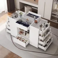 Closet Island with Drawers,Wardrobe Armoire Bedroom Island, Glass Display Shelf,White Dresser with Glass Top,Walk-in for Bedroom 1