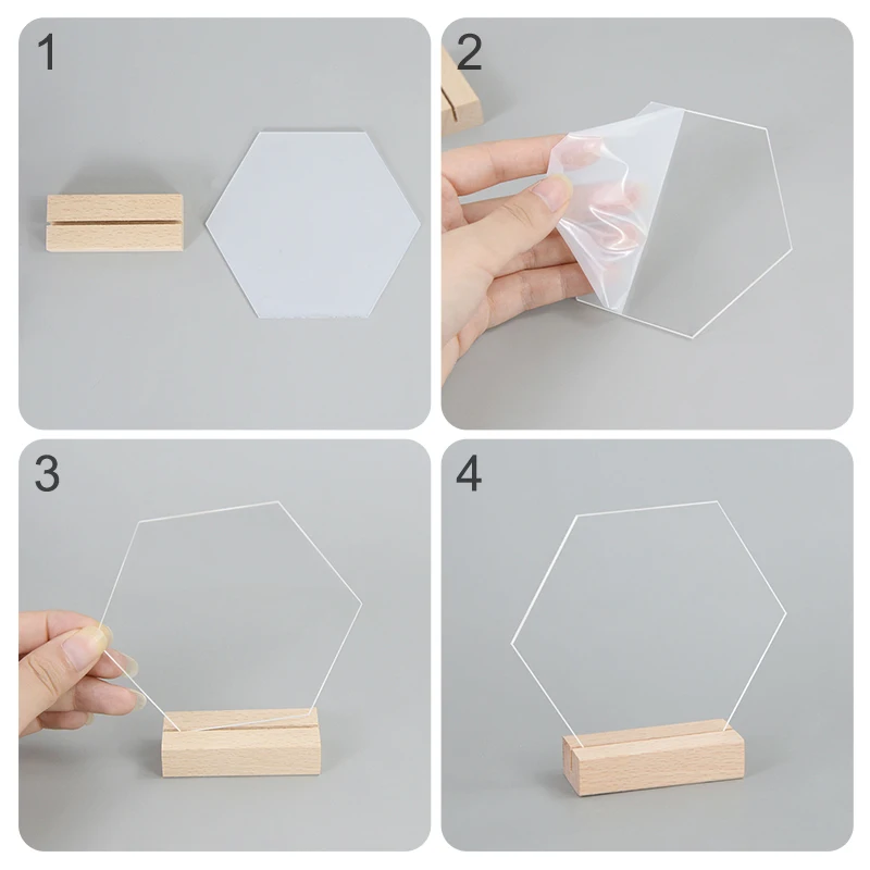 10Pcs Acryl Hochzeit Tisch Anzahl Zeichen DIY Blank Klar Display Zeichen mit Holz Basis für Hochzeit Party-Event Tisch dekoration – Detail 11
