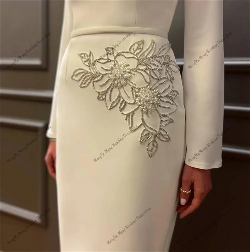 Vintage Jewel Neck Beads Tea Length Formal Party Dresses For Mother High Neck Long Sleeves Evening Occasion Gowns Customized Scb92095a22a04404876a67b2f9b598cd0