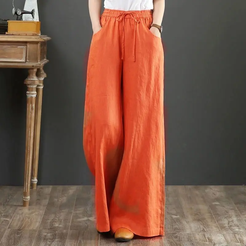 

Cotton Linen High Waist Wide Leg Pants Women Summer Fashion Solid Color Casual Straight Pants Loose Thin Section Sweatpants L18