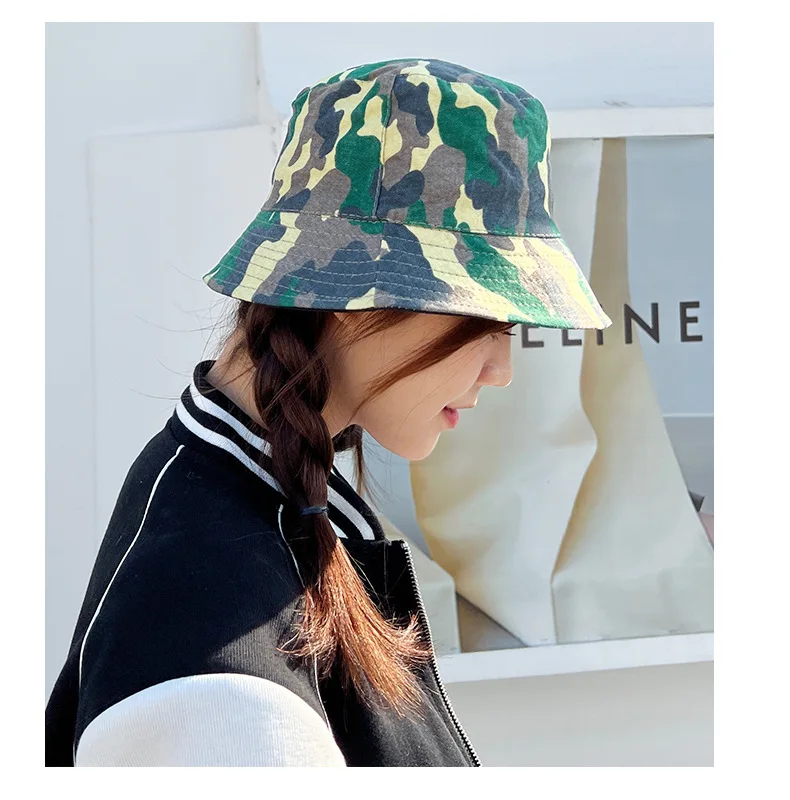 Bucket Hat Cotton Multicolor Camouflage Female's Casual Fashion Shade Fisherman Hat Travel Hiking Picnic Fishing Hat Foldable fuzzy bucket hat