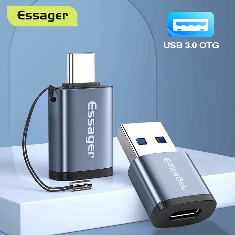 Essager USB 3.0 Type-C OTG Adapter Type C USB C Male To USB Female Converter For Macbook Xiaomi Samsung S20 USBC OTG Connector cell phone plug adapter