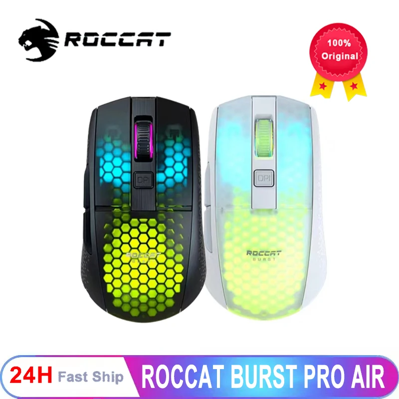 

Roccat Burst Pro Air - Lightweight Symmetrical Optical Wireless RGB Gaming Mouse with 19K DPI Optical Owl-Eye Sensor, Optical Sw