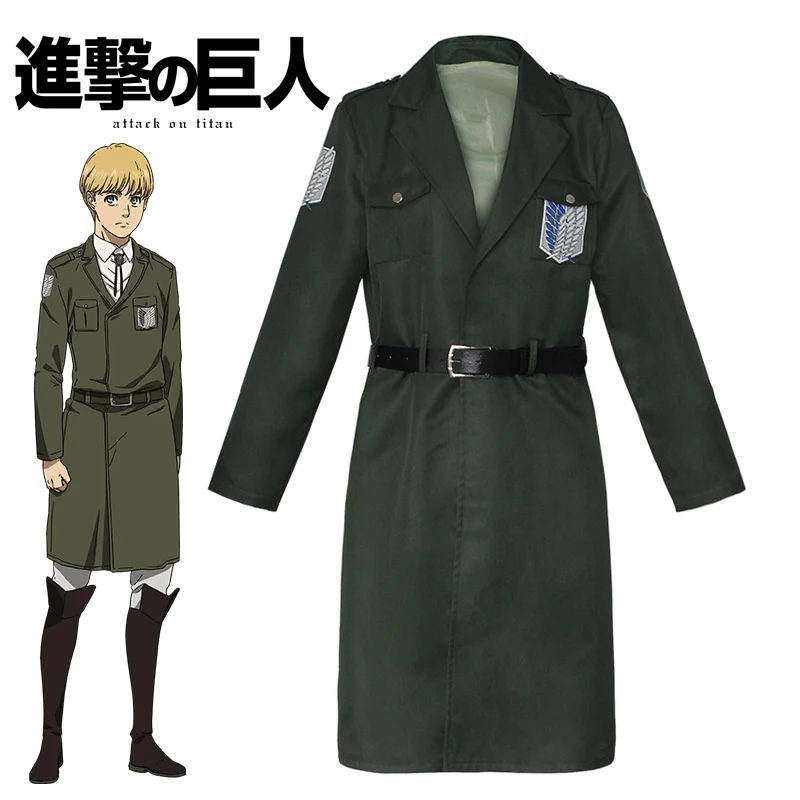 

Anime Attack on Titan Cosplay Costume Halloween Party Men's Windbreaker Investigation Team Army Green Coat Including Belt