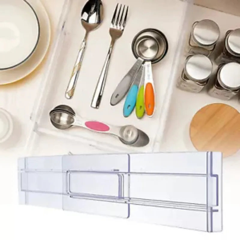 Adjustable Drawer Divider Organizer Clear Plastic for Cabinet Storage Clothes Kitchen Tools Multifunctional Home Organization