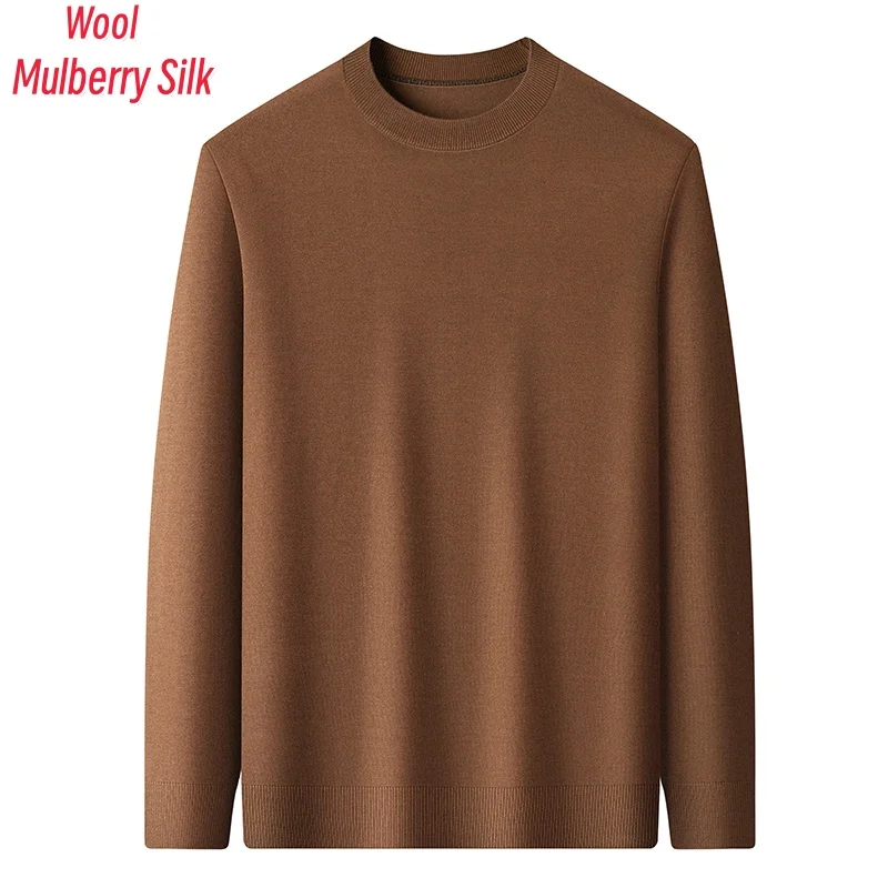 Men Mulberry Silk Knit Tees Spring Casual O-Neck Wool Thin Sweater Long Sleeve Basic Clothing Male Pullover Jumpers