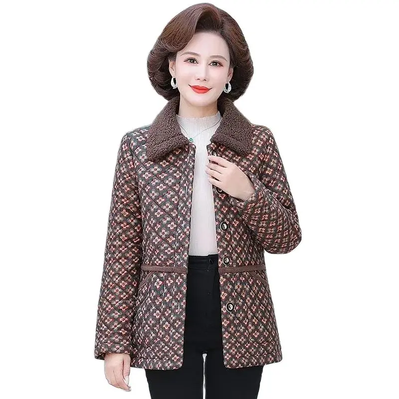 Mom's Loose Coat In Autumn And Winter Fashion For Middle-aged And Elderly People Warm Floral Grandma's Cotton-padded Jacket Tide