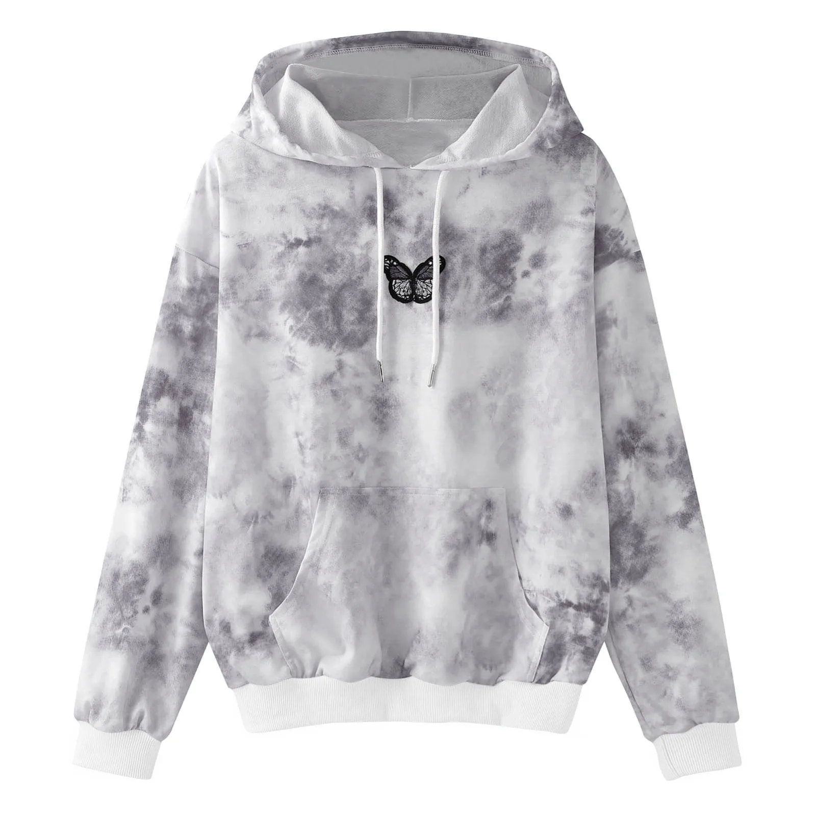

Hooded Sweatshirts Casual Tie Dye Butterfly Print Oversized Hoodie Long Sleeve Tunic Blouse Hooded Sweatshirts Y2k Streetwear