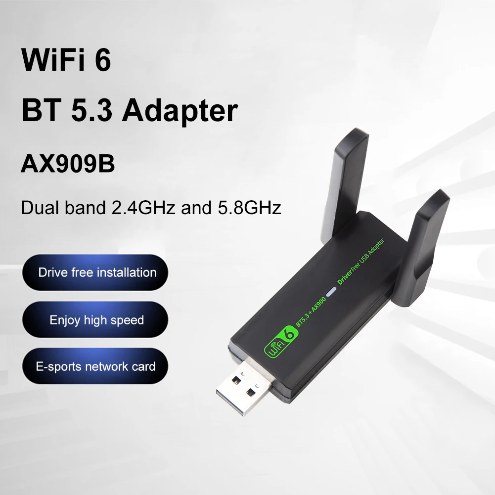 USB WiFi 6 Bluetooth 호환 5.3 어댑터 2 in 1 동글 900Mbps 미니 USB WiFi 동글 PC/노트북/데스크탑용 듀얼 3DBi 안테나