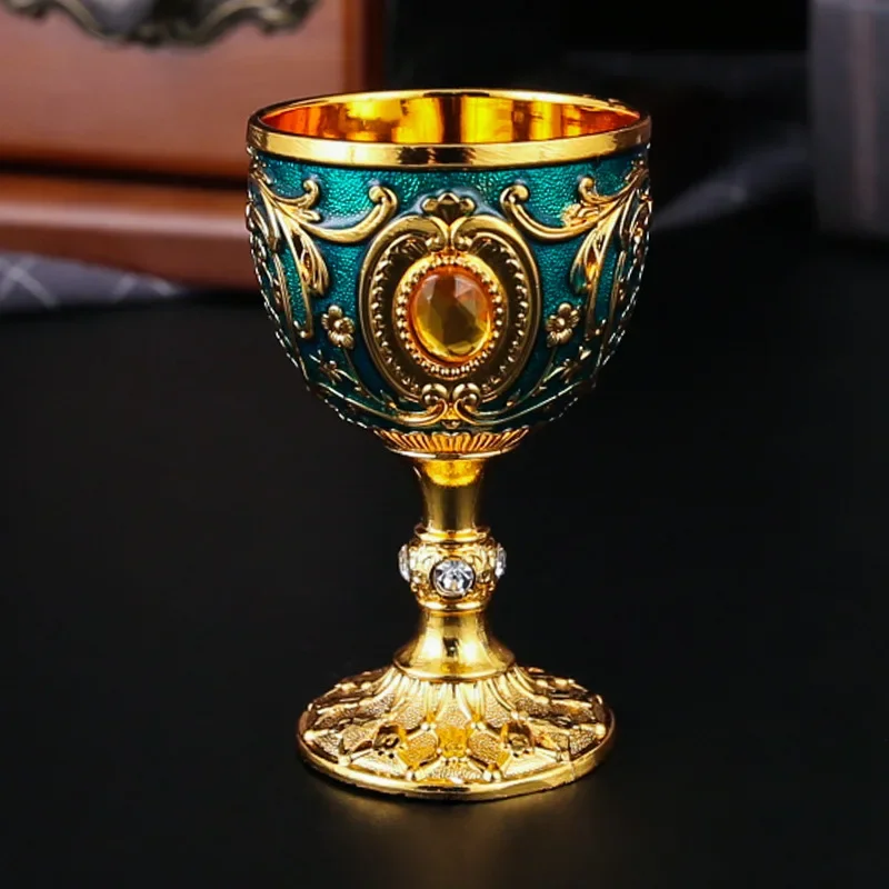 Kopida Calice In Metallo Stile Vintage Con Rosa E Gemma – Bicchiere Infrangibile Per Vino, Arredamento Casa E Feste