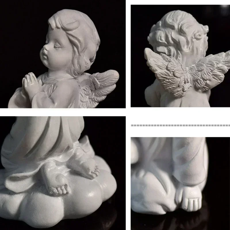 Resin Girl Wings Europe Angel Figurines Peaceful Prayer Sculpture Desktop Ornaments Retro Praying Angels for Living Room Cabinet