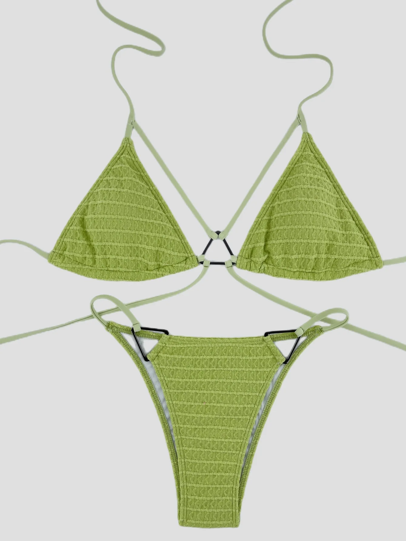 EINYOO Women's Sexy Padded Bikini Ladies Split Solid Triangle Trikini Metal Ring Swimwear Beach Party Swimsuits Sex Clothes Y2K