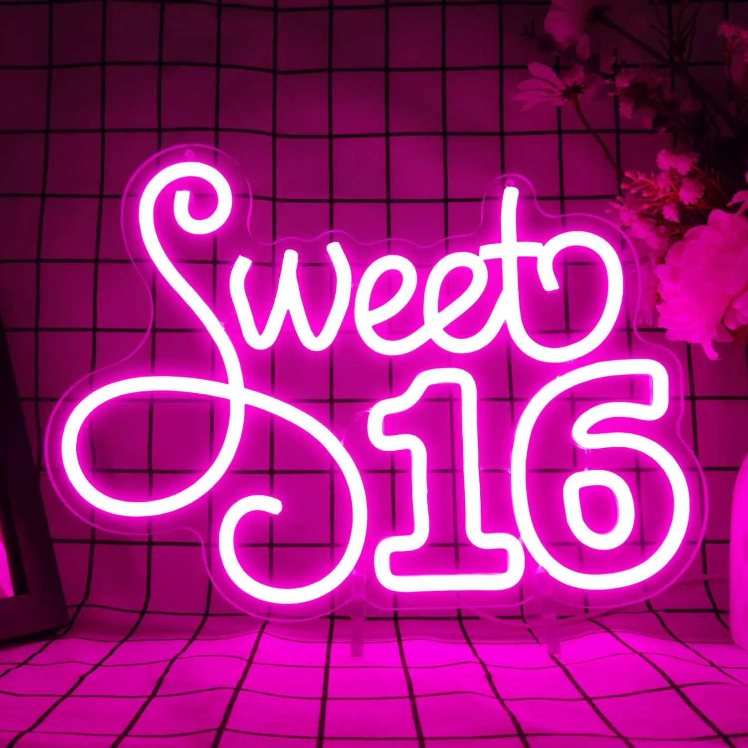 

Neon Sign Dimmable LED Neon Signs for Wall Pink Sweet 16 Neon Light Sign for Girls Bedroom Happy Birthday Sign Room Decor Swe