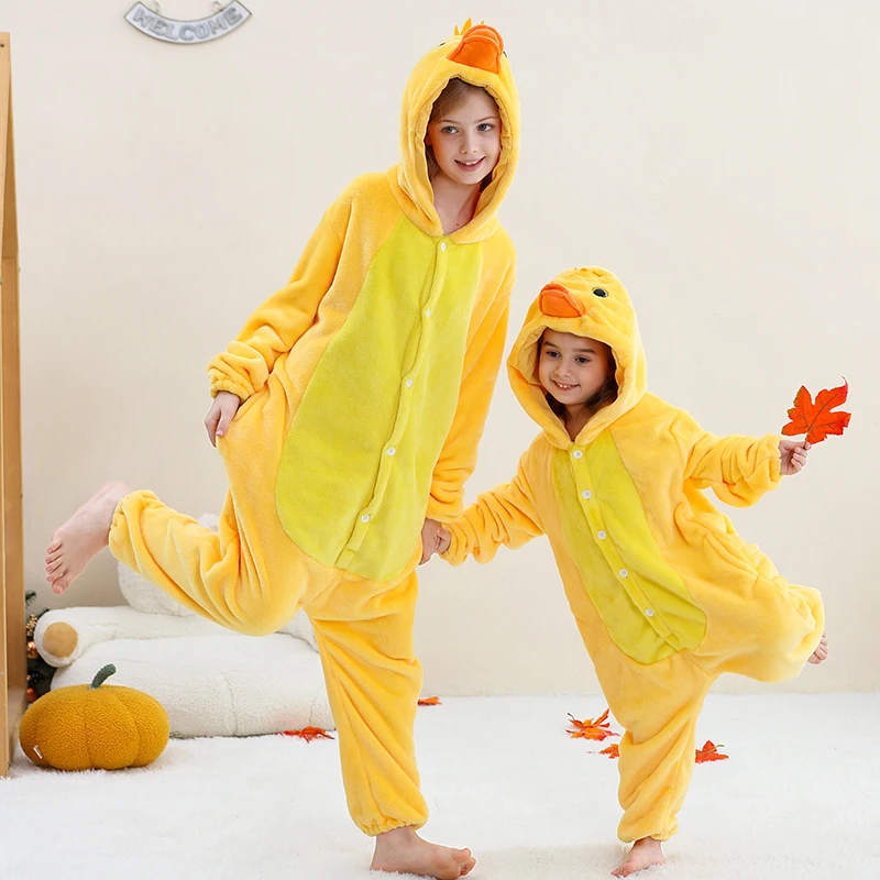 Kids Onesies Animal Pajamas Chick Cosplay Costume Children Cartoon Kigurumi Girls Full Body Halloween Party Outfits One-Piece