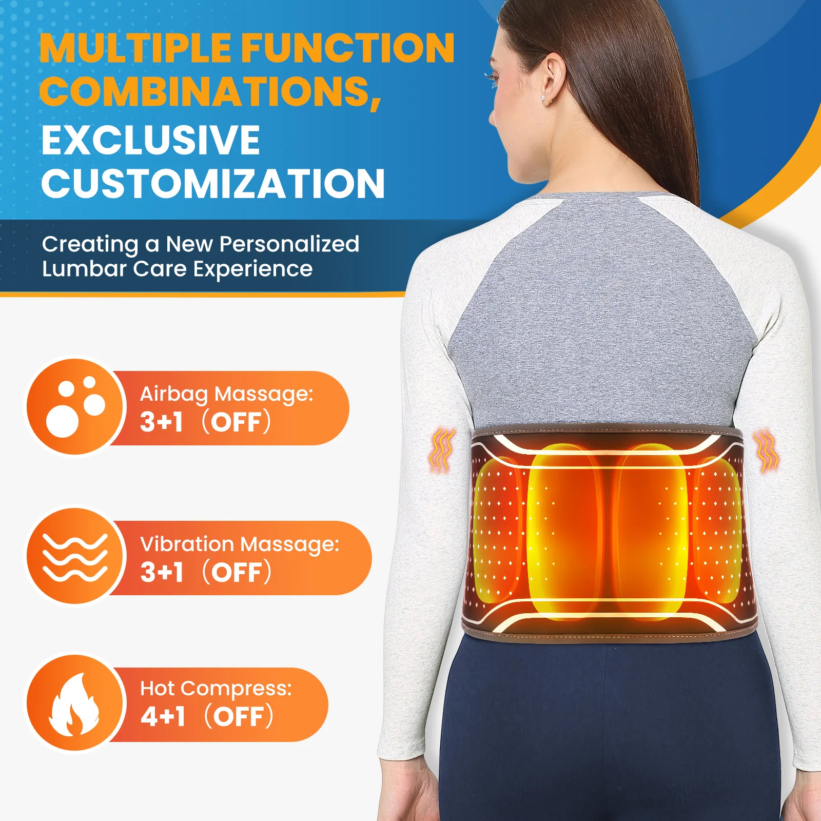 3 Modes Waist Massage Belt Air Compression Heating Vibration Electric Back Waist Massager Pad Fatigue Relief  Hot Compress Brace