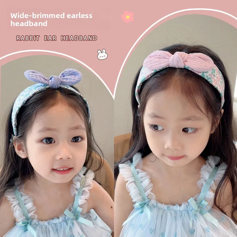 어린이용 3D 리본 토끼 귀 머리띠, 심플하고 넓은 사이드의 달콤한 천 소재 헤어밴드, 여자아이 헤어 액세서리