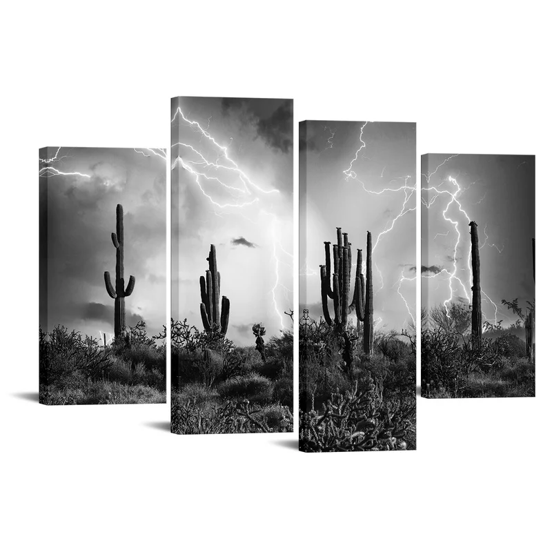 

4 Pieces Thunder In Desert Poster Wall Art Black and White Print Canvas Painting Modern Style Picture Living Room Home Decor