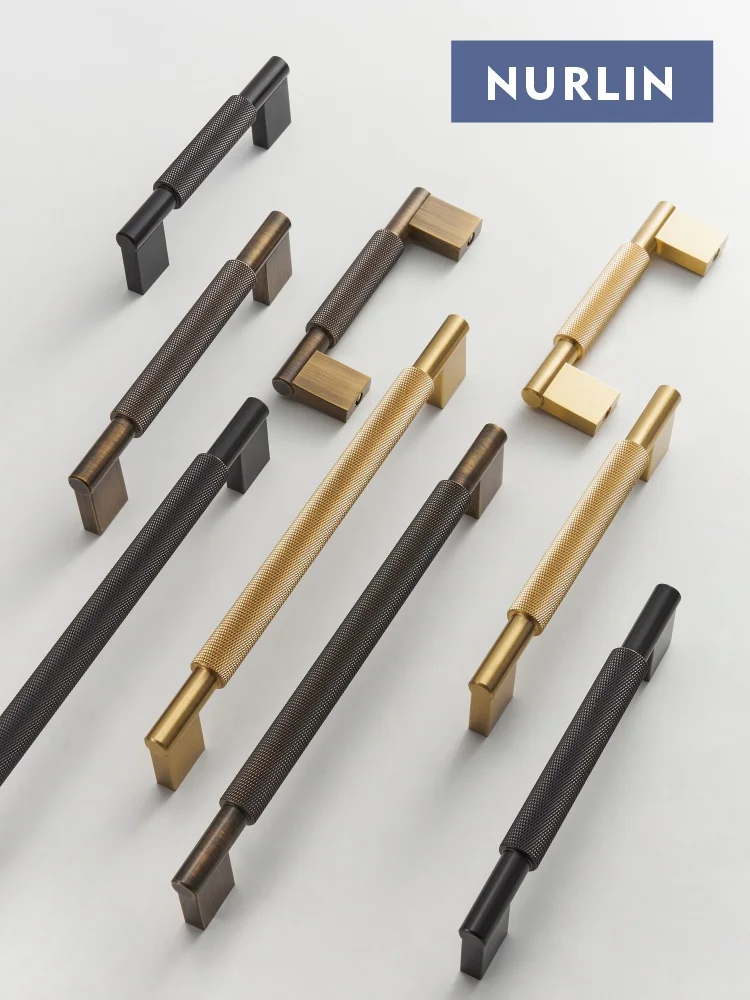 Cabinet Drawer Handle Nurlin Solid Brass Knurling Brushed Cross Brass Cabinet Long Appliance Pull Bar