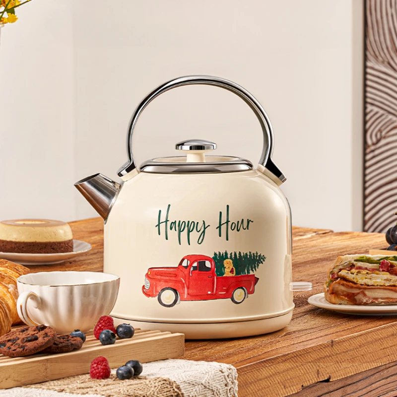 1.7L White Retro Automatic Electric Kettle Water Boiler Strix Thermostat 304Stainless Steel 24x20x26cm 2