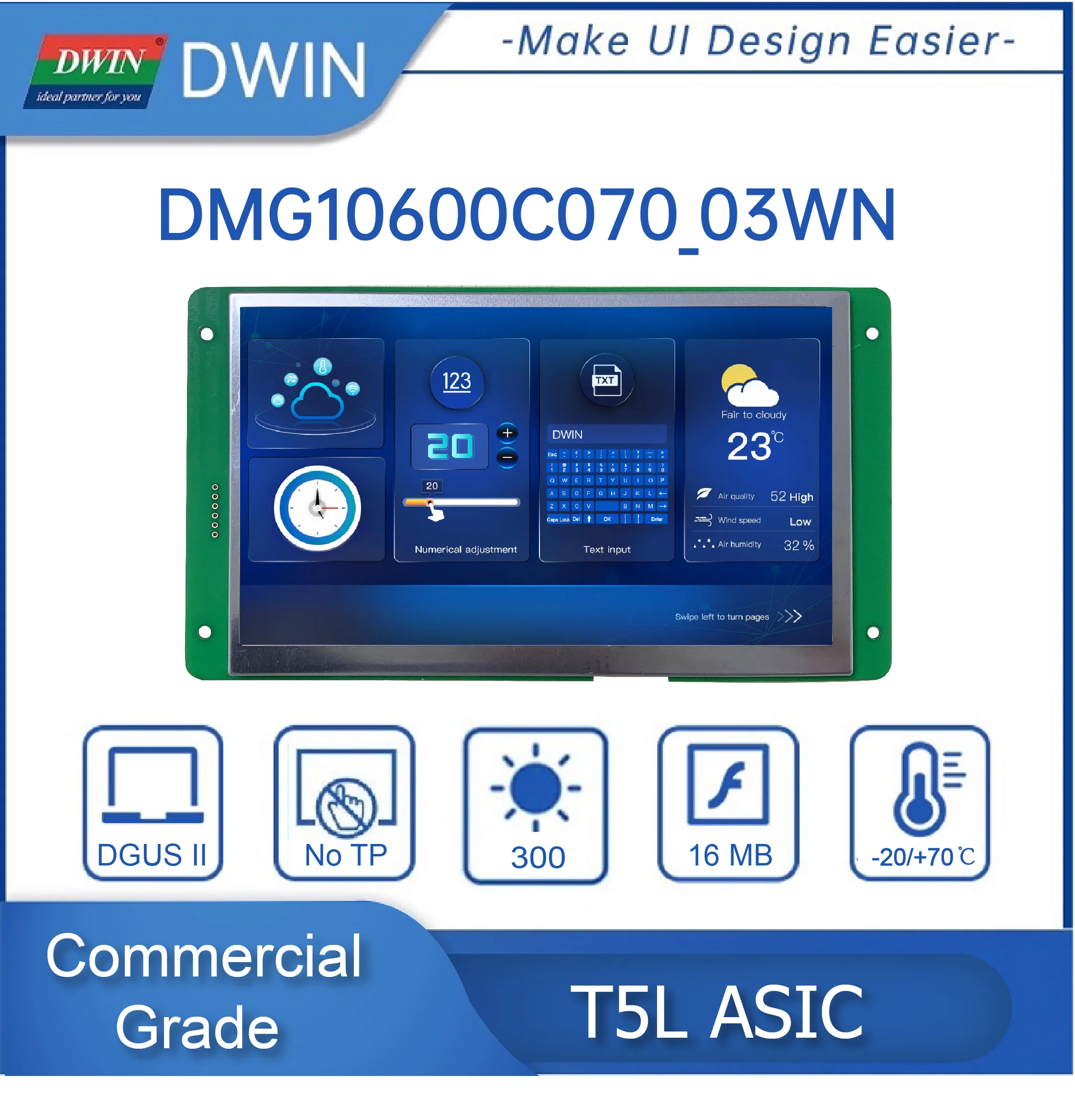 Фото DWIN 7,0 дюймовый дисплей 1024 * RGB * 600 HMI умный модуль IPS-TFT-LCD, широкий угол обзора-dmg10600c070 _ 03w №3