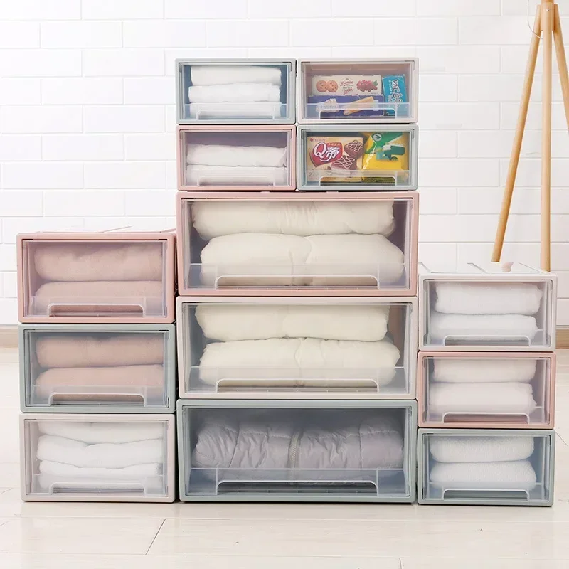 Description Picture 5 of itemStackable Quilt Storage Drawer Transparent Wardrobe Organizer Household Closet Storage Box Home Plastic Desktop Sundries Boxes