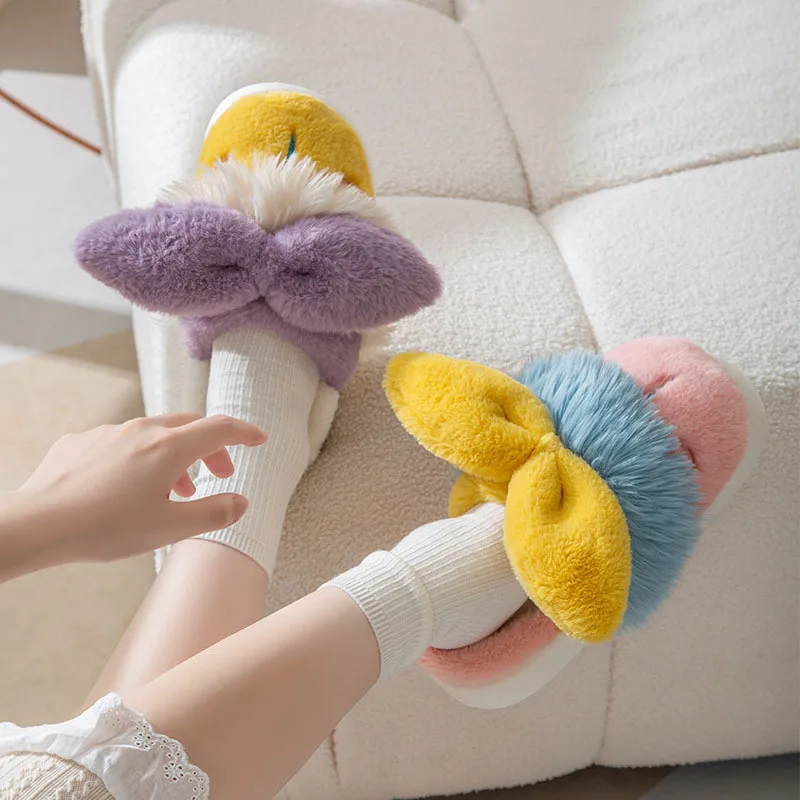 

2022 Winter Slippers Indoor House Shoes For Women Men Flip Flops Cute Cartoon Cat Non-Slip Warm Slippers Women Bedroom Footwear