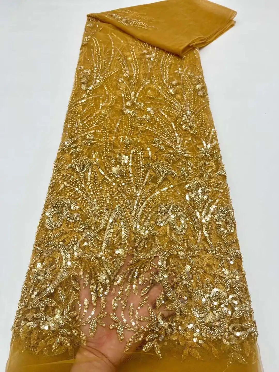 

New Heavy Beaded Lace Design With Sequins Pearls Embroidery French Tulle Net /African Lace For Weddings/ Evening Dress Party