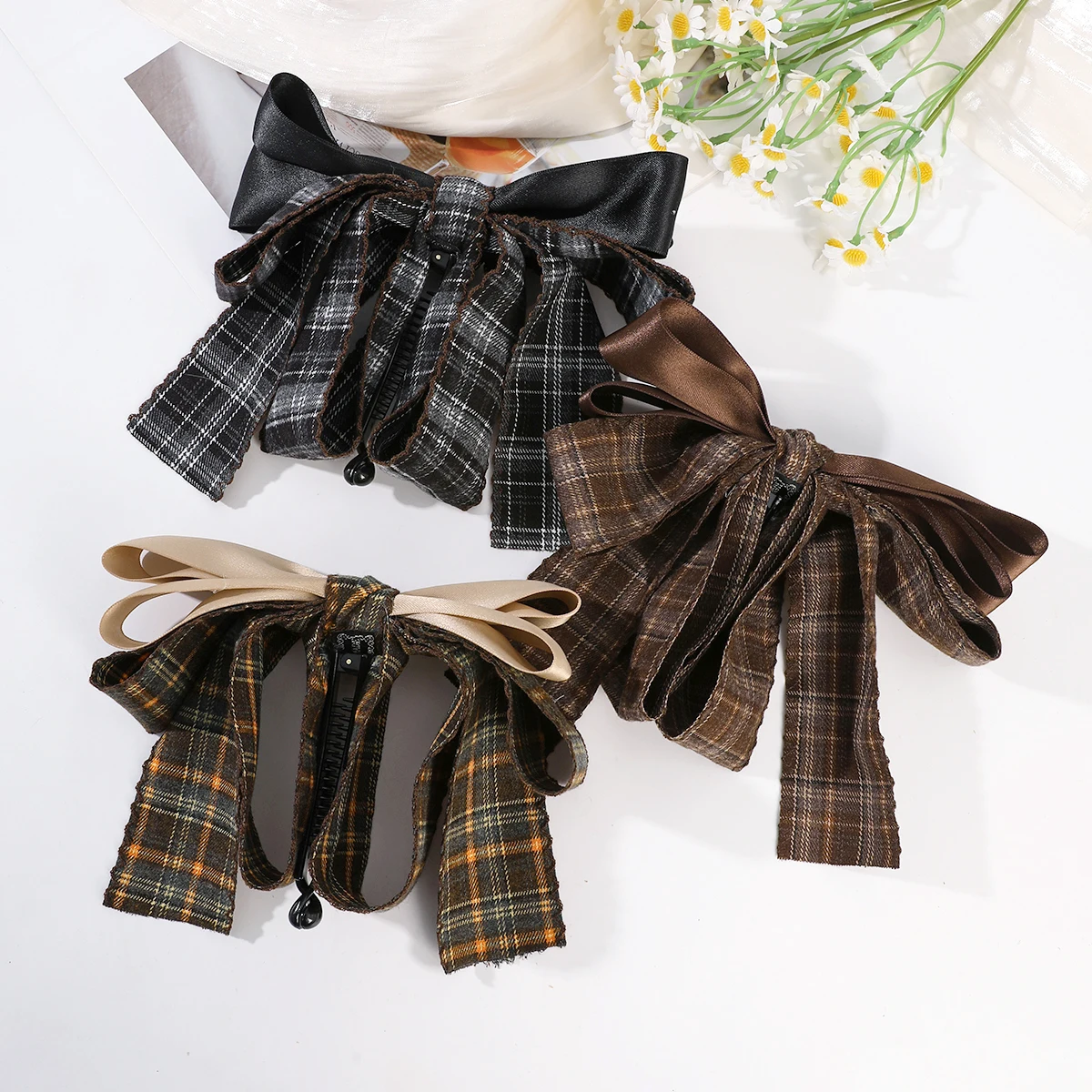 1pc Fashion New Plaid Stripe Bow Banana Hair Clip Hairpin For Women Back Head Ponytail Headdress Hair Accessories Cute Barrettes