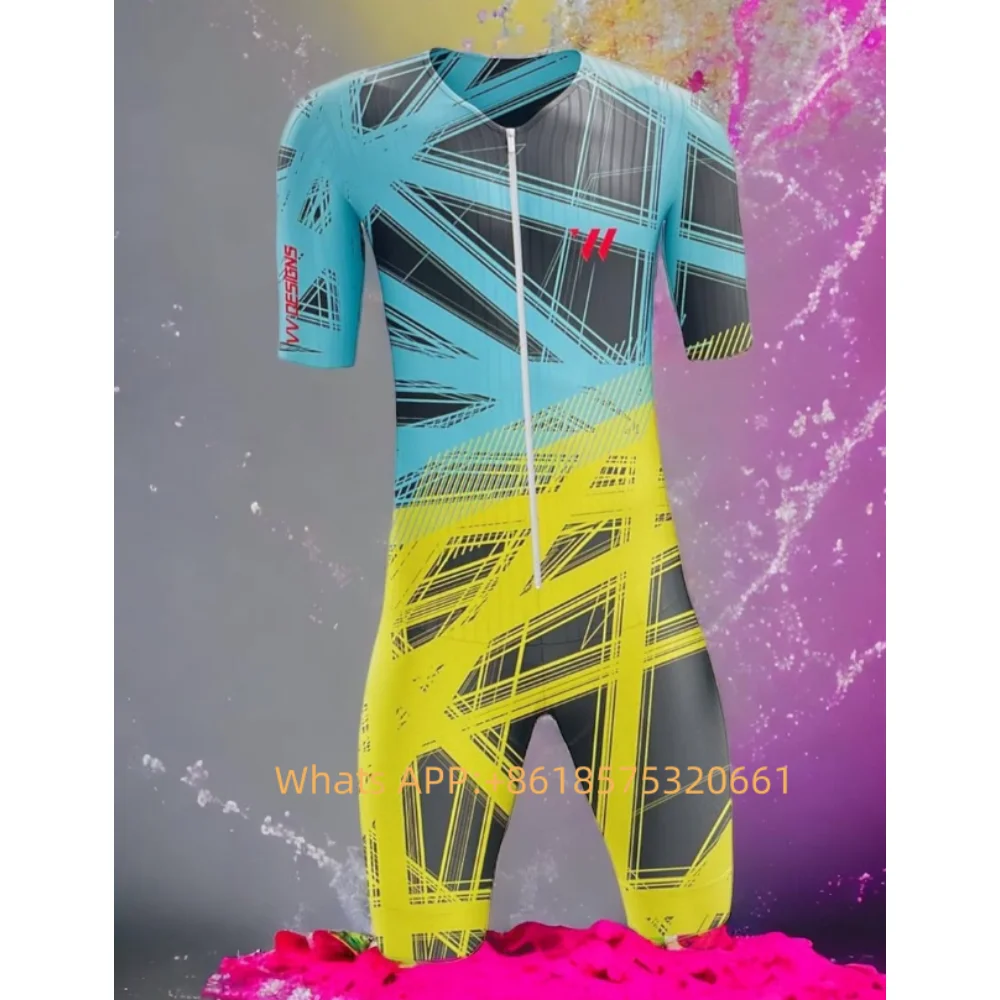 VVsportsdesigns Man Triathlon Skinsuit Cycling Short Sleeve Swimwear Bike Jersey Clothes blue Jumpsuit Ropa Ciclismo Suit cycling suit